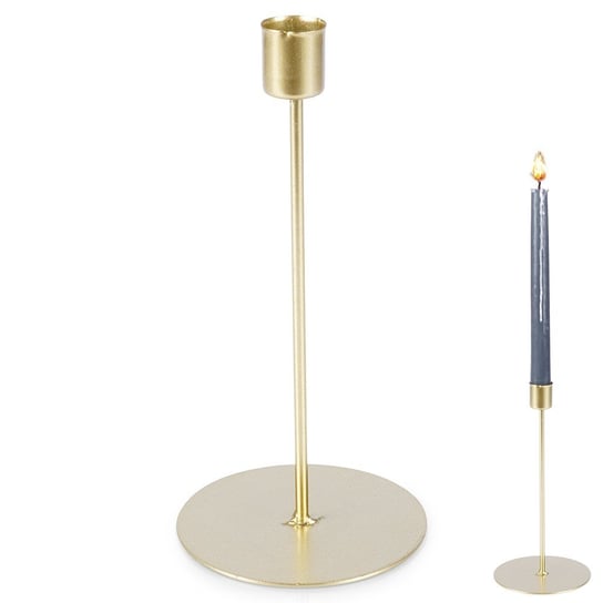 Świecznik metalowy złoty stojak na długą świeczkę dekoracyjny 20 cm Vilde