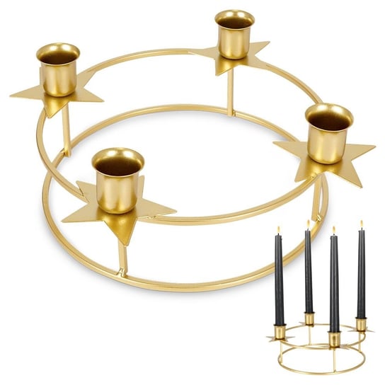 Świecznik na 4 długie świeczki okrągły metalowy złoty gwiazdy Inna marka