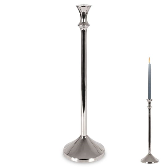 Świecznik na długą świeczkę aluminiowy srebrny 40 cm Inna marka
