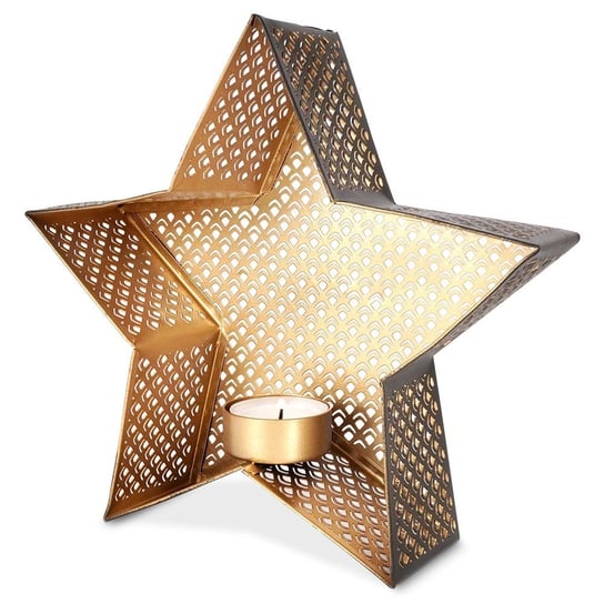 Świecznik na świeczkę tealight aluminiowy złoty czarny gwiazda 21x20 cm Inna marka