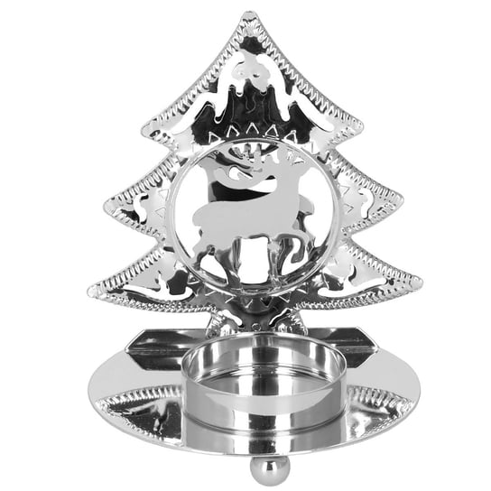 Świecznik świąteczny metalowy choinka z podstawką na świeczkę srebrna Springos