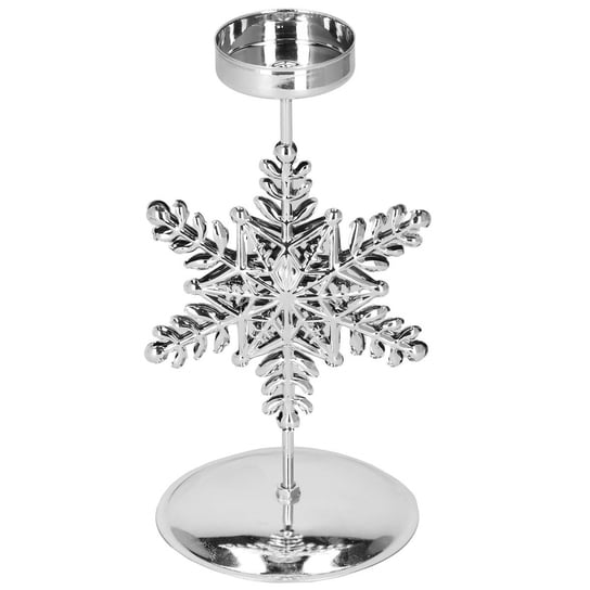 Świecznik świąteczny metalowy z gwiazdką podstawka na świeczkę srebrna Springos