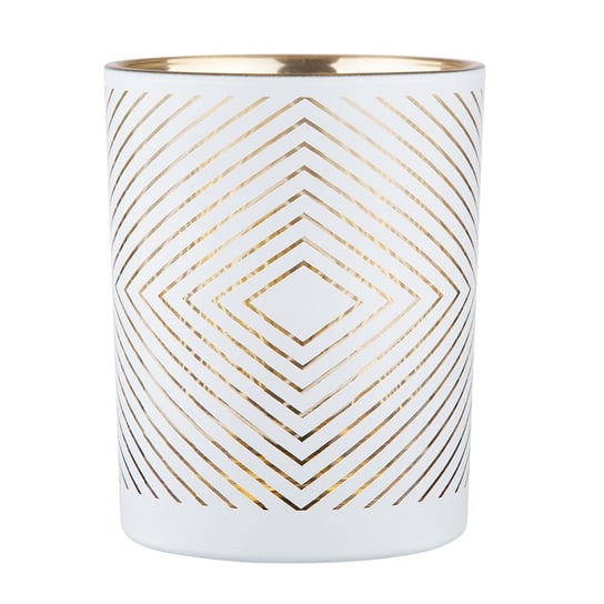 Świecznik szklany, biały z złotym wnętrzem dekorowany Geometryczny, 10x12,5 cm ALTOMDESIGN