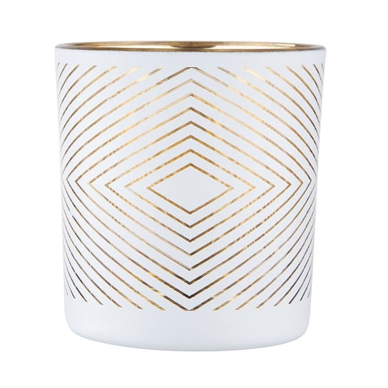 Świecznik szklany, biały ze złotym wnętrzem dekorowany Geometryczny, 7x8 cm ALTOMDESIGN