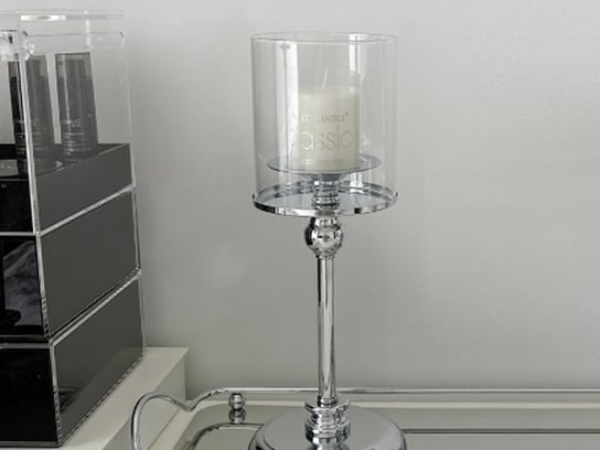 Świecznik szklany - duży (kolor srebrny) Hanipol