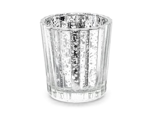 Świecznik szklany, srebrny, 4 sztuki PartyDeco