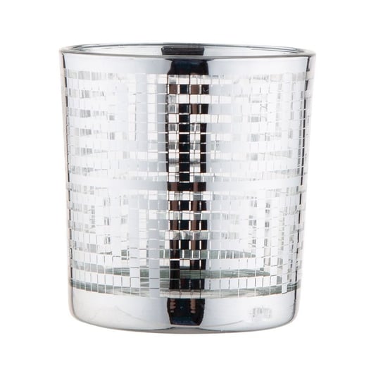 Świecznik szklany, srebrny dekorowany Grecki wzór, 7x8xcm ALTOMDESIGN
