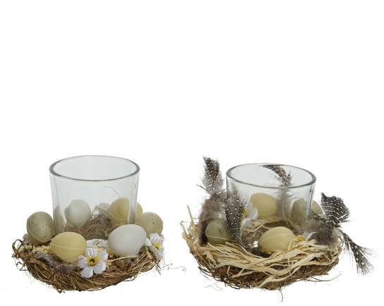 Świecznik szklany wielkanocny ozdobny z jajkami Kaemingk