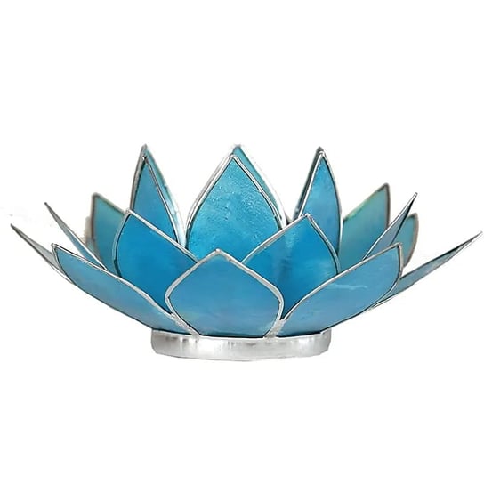 Świecznik tealight podgrzewacz kwiat lotosu 5 czakra gardła niebiesko- srebrny 13,5cm Phoenix Import