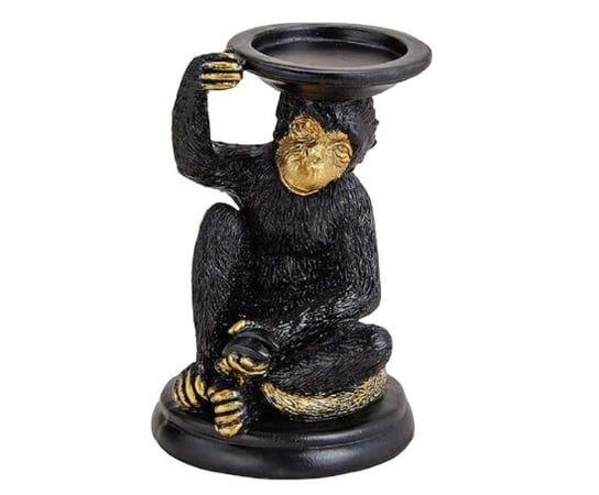 Świecznik w kształcie małpki, czarno-złoty  20 cm Wurm