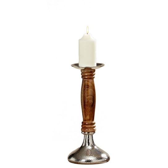 Świecznik z aluminium i drewna, 38 cm Boltze