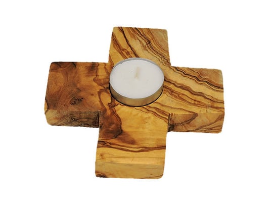 Świecznik z drewna oliwnego w kształcie krzyża Olive Wood Center
