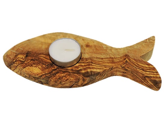 Świecznik z drewna oliwnego w kształcie ryby Olive Wood Center