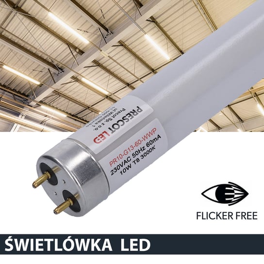 Świetlówka LED Flicker free T8 G13 60cm 10W 3000K 950lm w obudowie PC firmy Prescot Prescot