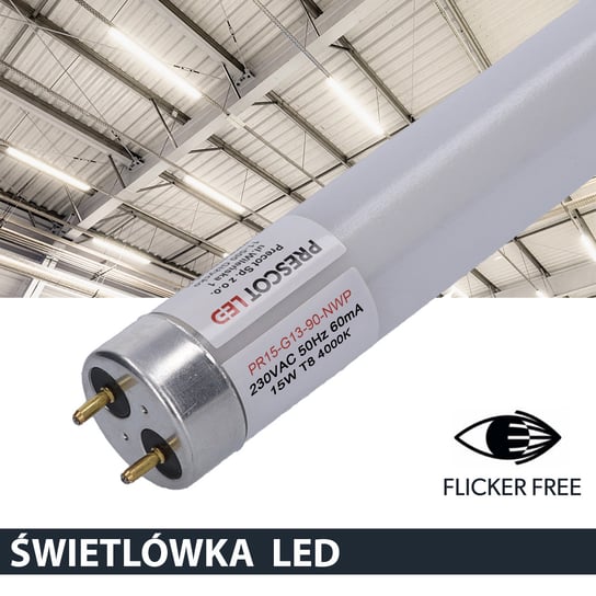 Świetlówka LED flicker free T8 G13 90cm 15W 4000K 1600lm w obudowie PC firmy Prescot Prescot