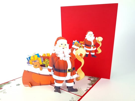Święty Mikołaj Z Workiem Prezentów Boże Narodzenie 3D Kartka GrandGift