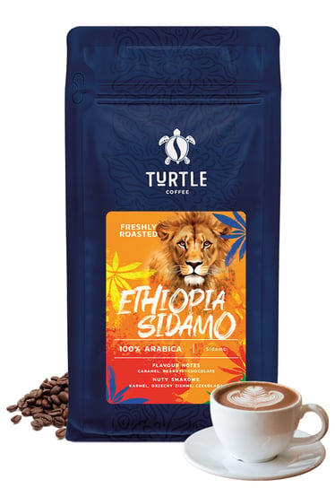 Świeżo Palona Kawa Ziarnista Ethiopia Sidamo 1kg Turtle + SZKLANKA Turtle