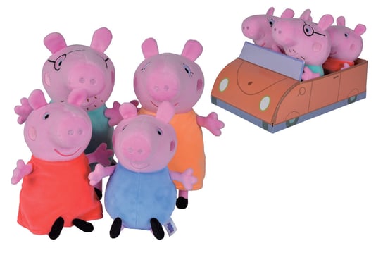 Świnka Peppa, maskotki rodzina świnki Peppa w aucie Simba