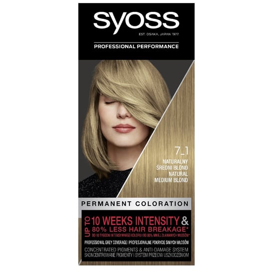 Syoss Permanent Coloration, Farba do włosów trwale koloryzująca, 7_1 Naturalny Średni Blond Syoss