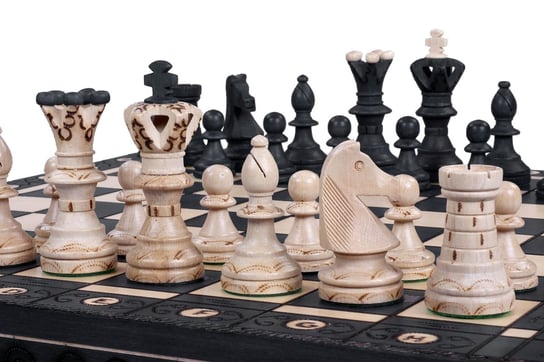 Szachy Ambasador Black (54X54Cm) - Duże Drewniane Szachy Z Wypalaną Szachownicą Sunrise Chess & Games