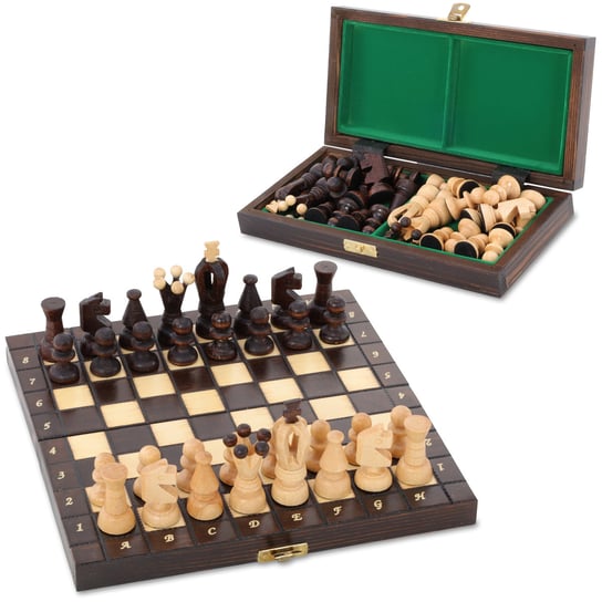 Szachy Drewniane Szachownica Ekskluzywna 25 cm - Zestaw Szachowy Chess Board Składana Plansza z Figurami Szachowymi dla Dzieci i Dorosłych Amazinggirl