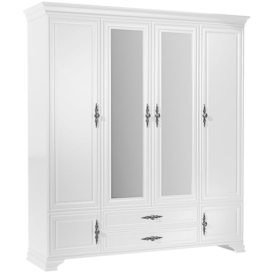 Szafa biała ubraniowa, garderoba z lustrem duża półki szuflady 229cm WERSAL Furnimasters