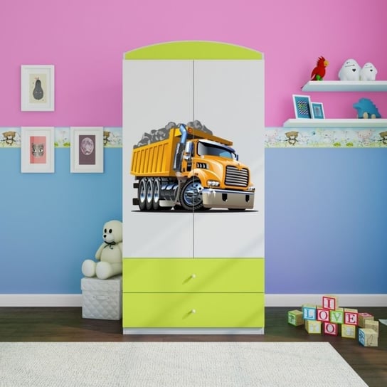 Szafa dwudrzwiowa, do pokoju dziecka, babydreams, 90 cm, ciężarówka, zielona Kocot Kids