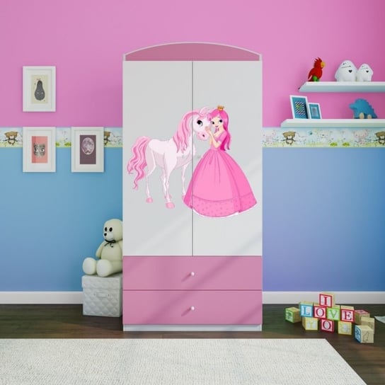 Szafa dwudrzwiowa, do pokoju dziecka, babydreams, 90 cm, księżniczka i konik, różowa Kocot Kids