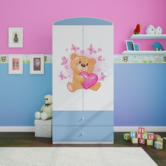 Szafa dwudrzwiowa, do pokoju dziecka, babydreams, 90 cm, miś motylki, niebieska Kocot Kids