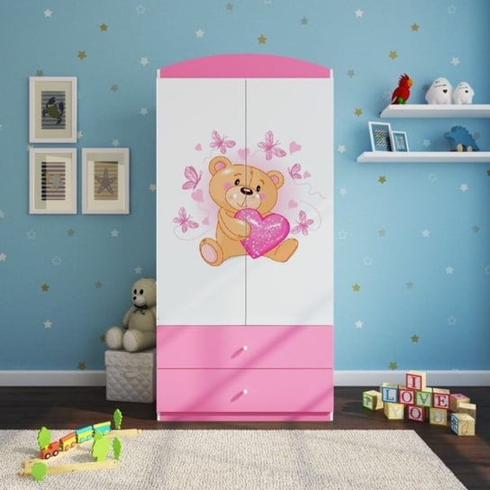 Szafa dwudrzwiowa, do pokoju dziecka, babydreams, 90 cm, miś motylki, różowa Kocot Kids