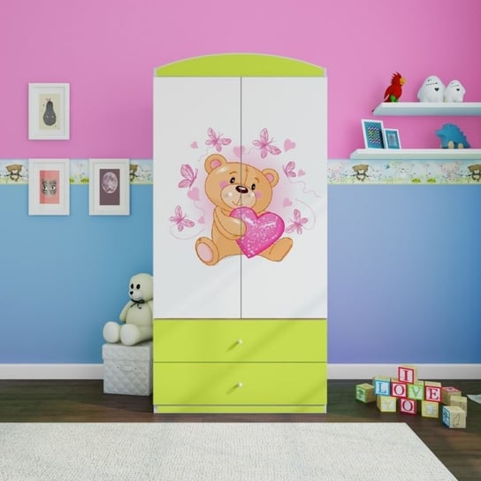 Szafa dwudrzwiowa, do pokoju dziecka, babydreams, 90 cm, miś motylki, zielona Kocot Kids