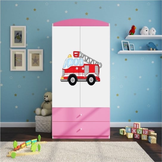 Szafa dwudrzwiowa, do pokoju dziecka, babydreams, 90 cm, straż pożarna, różowa Kocot Kids