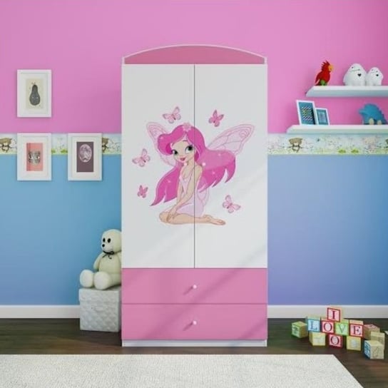 Szafa dwudrzwiowa, do pokoju dziecka, babydreams, 90 cm, wróżka z motylkami, różowa Kocot Kids