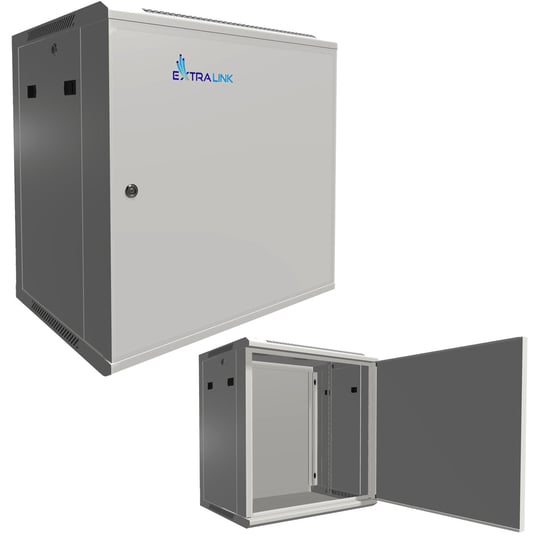 Szafa rack 12U 600x450 ASP 19 Cali Szara montowana na ścianie drzwi pełne Extralink