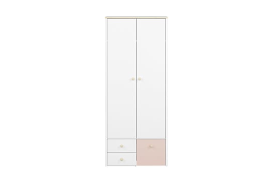 Szafa ubraniowa BUBO *biały/drewno bukowe/różowy, 80x193x51 cm Konsimo