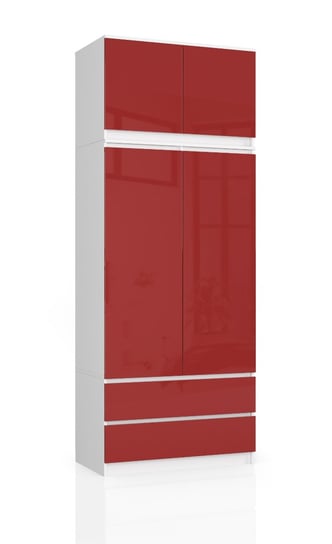 Szafa z nadstawką 90 cm do sypialni 2 drzwi 2 szuflady - Biała Czerwony Połysk FABRYKA MEBLI AKORD