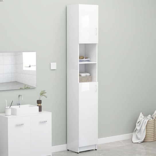 Szafka łazienkowa, biały z połyskiem, 32x25,5x190 cm, płyta vidaXL