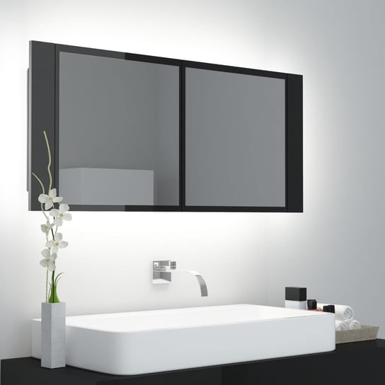 Szafka łazienkowa z lustrem i LED, połysk, biała, 100x12x45 cm vidaXL
