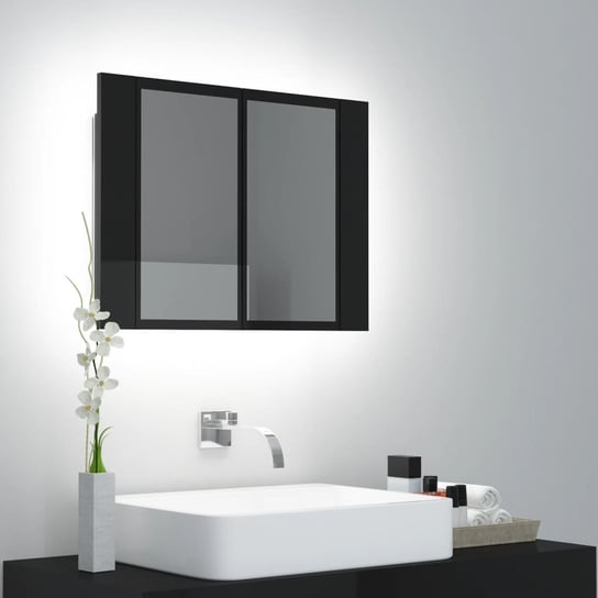Szafka łazienkowa z lustrem i LED, połysk, czarna, 60x12x45 cm vidaXL