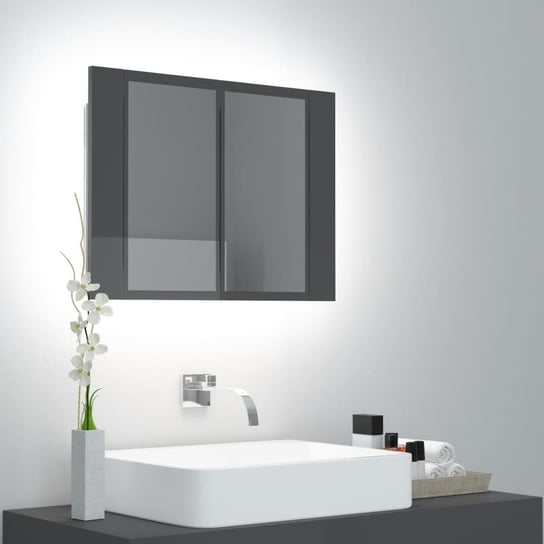 Szafka łazienkowa z lustrem i LED, połysk, szara, 60x12x45 cm vidaXL