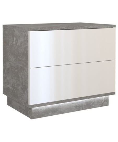Szafka nocna TOPESHOP Sela S2 led, 2 szuflady, beton/biała połysk, 47x55x35 cm Topeshop
