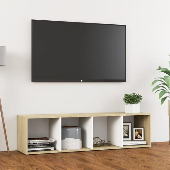 Szafka pod TV, biel i dąb sonoma, 142,5 x 35 x 36,5 cm, płyta vidaXL