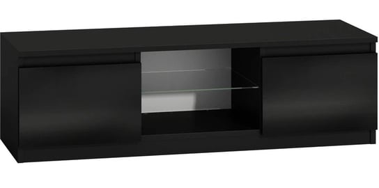 Szafka RTV, czarna lakier połysk szyba, 140x40x36 cm Topeshop