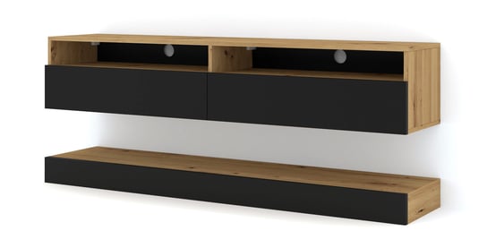 Szafka RTV DUO 160 cm wisząca dąb artisan / czarny mat BIM Furniture