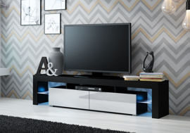 Szafka RTV Duo, czarno-biała, 200x45x35 cm High Glossy Furniture