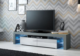 Szafka RTV Duo, szaro-biała, 200x45x35 cm High Glossy Furniture