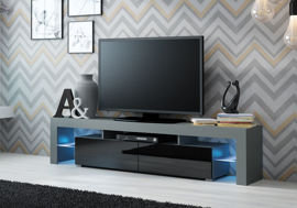 Szafka RTV Duo, szaro-czarna, 200x45x35 cm High Glossy Furniture