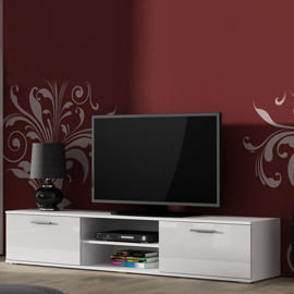 Szafka RTV High Gloss Furniture, Simple, biała, 180x43x37 cm High Glossy Furniture
