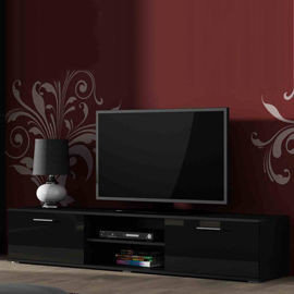 Szafka RTV High Gloss Furniture, Simple, czarna, 180x43x37 cm High Glossy Furniture