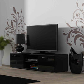 Szafka RTV High Gloss Furniture, Simple, Mini, czarna, 140x43x37 cm High Glossy Furniture